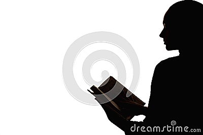 female silhouette reading hobby woman open book Stock Photo