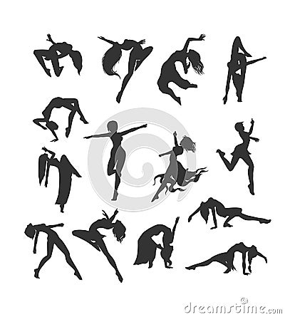 Female silhouettes in dance. Silhouette of dancers simple Vector Illustration