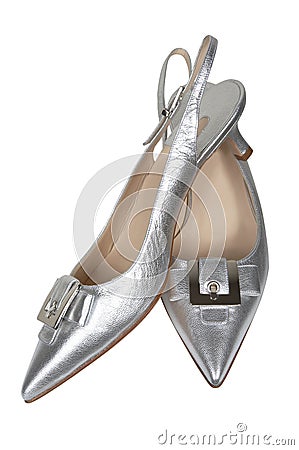 Female silver shoes Stock Photo