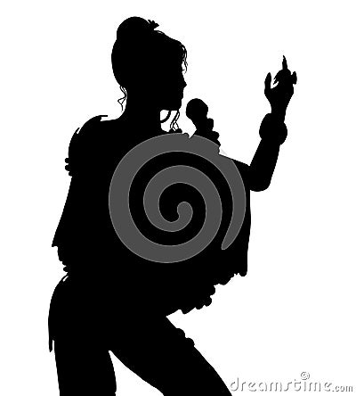 Female singer silhouette isolated on white background Vector Illustration