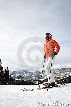 Female skier on Ski Slope Stock Photo