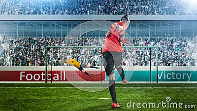 Female soccer player taking penalty on crowded stadium Stock Photo