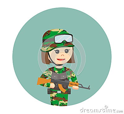 Female soldiers standing with gun Vector Illustration