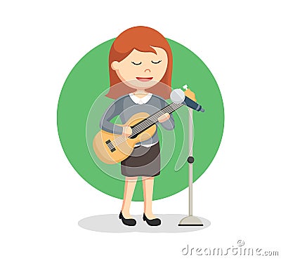 Female solo singer standing with microphone Vector Illustration