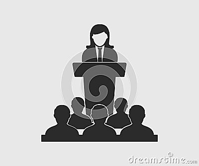 Female Speaker icon on gray background. Vector Illustration