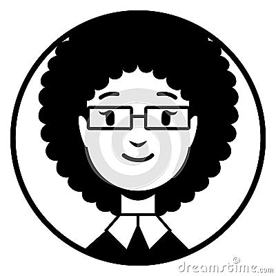 Female student avatar. Black round profile picture Vector Illustration