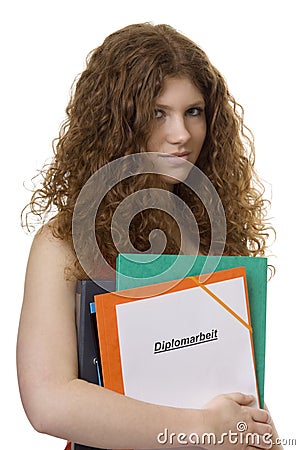 Female student with briefcase master thesis Stock Photo