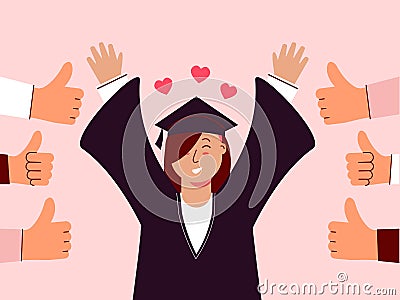 Female student graduated and felt good to be appreciated. Vector Illustration