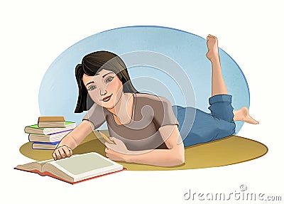 Female student relaxing Cartoon Illustration