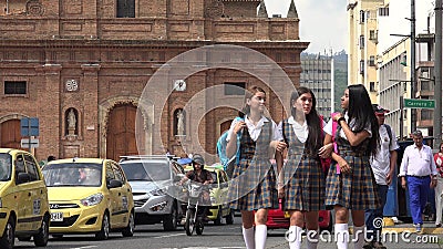 Female Students Walking Near School Editorial Stock Photo