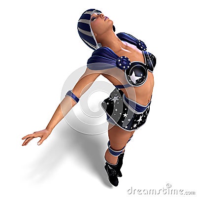 Female super hero in black and blue outfit Stock Photo