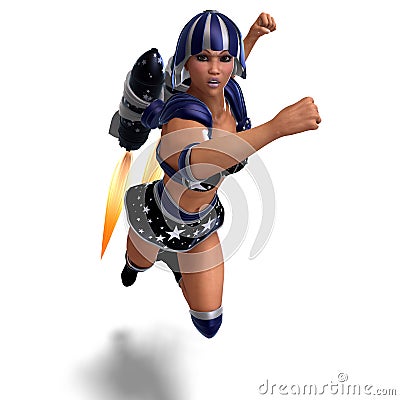 Female super hero in black and blue outfit Stock Photo