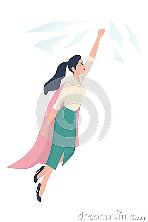 Female superhero character. Young powerful and beautiful woman Vector Illustration