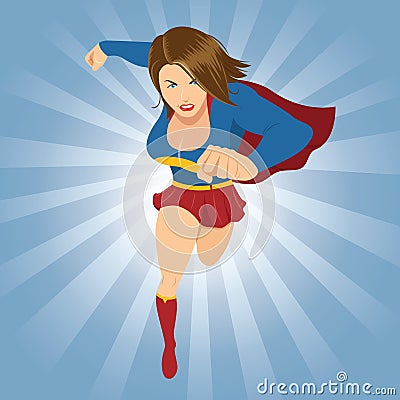 Female Superhero Running Forward Vector Illustration