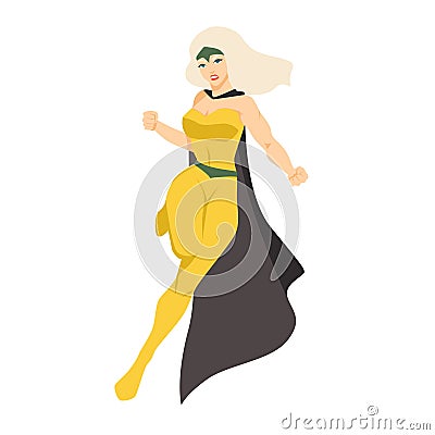 Female superhero or superheroine. Blonde woman with super powers. Brave and powerful comic character wearing tight Vector Illustration