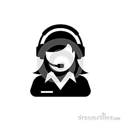 Female support service / customer care / administrator silhouette icon. Stock Photo