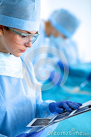 Female surgery in the operating room Stock Photo