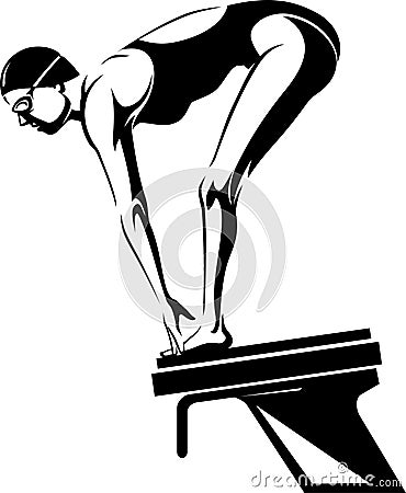 Female Swimmer on a dive platform Stock Photo