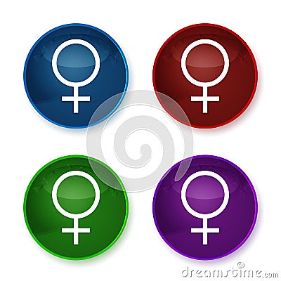 Female symbol icon shiny round buttons set illustration Vector Illustration