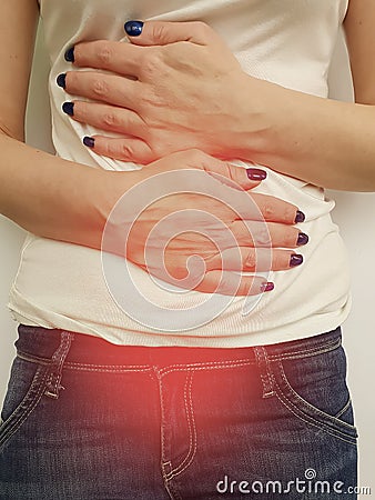 Female symptom menstruation sickness suffering , stomach cycle cystitis inflammation Stock Photo