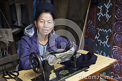 Female tailor from the Black Hmong ethnic minority , Vietnam Editorial Stock Photo