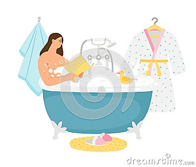 Female take bath Vector Illustration