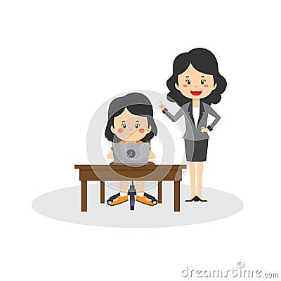 Female Teacher Tutoring Student Using Laptop Vector Illustration