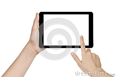 Female teen hand holding generic tablet Stock Photo