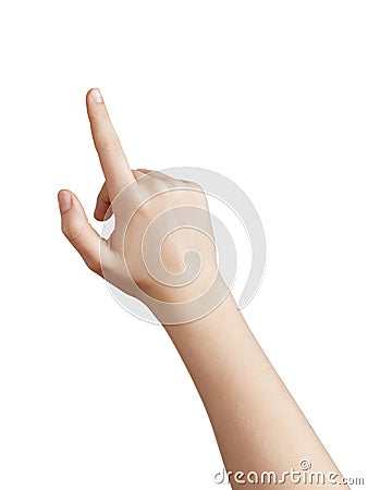 Female teen hand pointing or clicking something Stock Photo