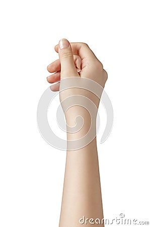 Female teen hand to hold something from above Stock Photo