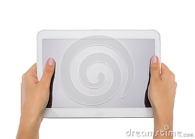 Female teen hands holding generic tablet pc Stock Photo