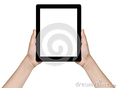 Female teen hands holding generic tablet vertical Stock Photo