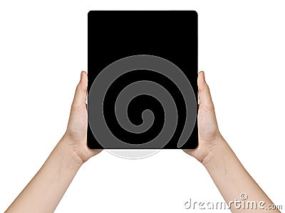 Female teen hands holding generic tablet vertical Stock Photo