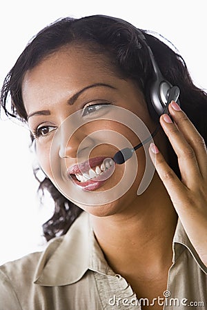 Female telesales worker Stock Photo