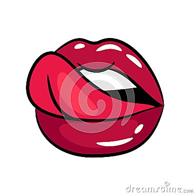 Female tongue liking glossy lips Vector Illustration