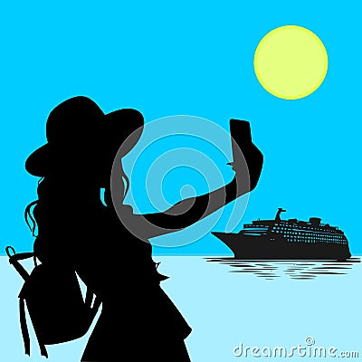 Female tourist cruise ship vector graphics Stock Photo