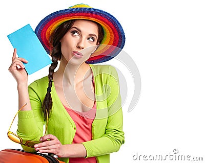 Female tourist with travel suitcase Stock Photo