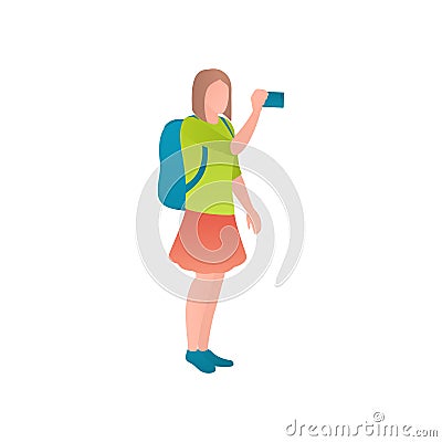 Female tourist at vector flat style. Vector Illustration