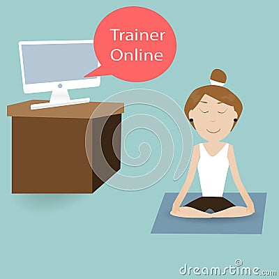 Female are training fitness with Trainer Online Vector Illustration