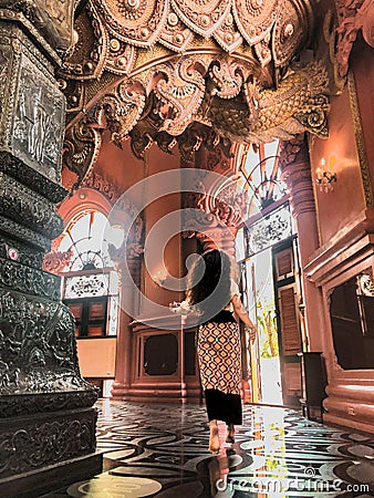 Solo Female Traveler at the Erawan Museum, Bangkok, Thailand Editorial Stock Photo