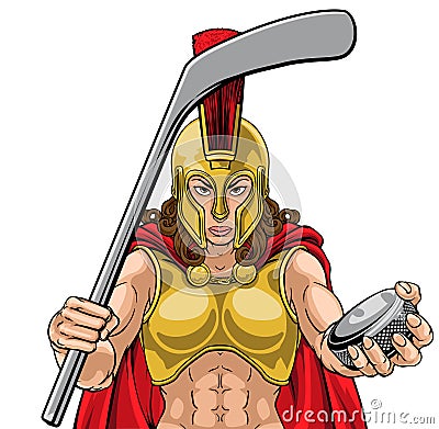 Spartan Trojan Woman Ice Hockey Team Sports Mascot Vector Illustration