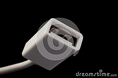 Female USB plug on a white cable, standard type A connector Stock Photo