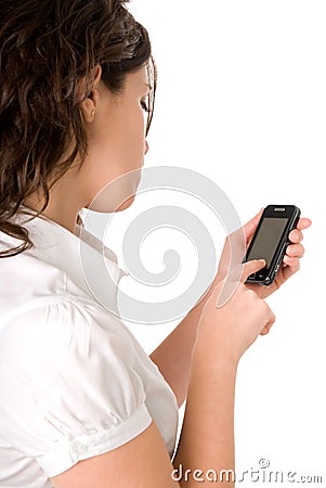 Female using a modern cell phone Stock Photo