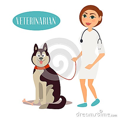 Female Veterinarian Doctor with dog Cartoon Illustration