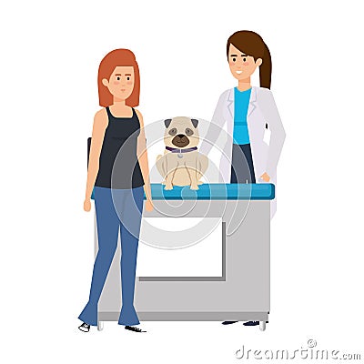 Female veterinary with dog in the office Vector Illustration