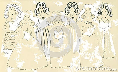 Female vocal ensemble. Cute cartoon poster Stock Photo