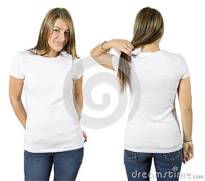 Female wearing blank white shirt Stock Photo