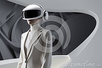 A female wearing a virtual reality headset Cartoon Illustration