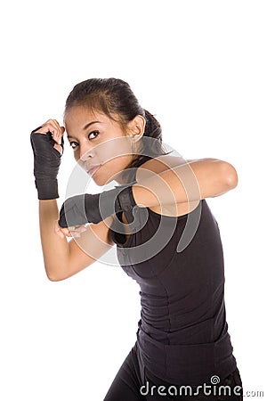 Female woman in defense stance in exercise Stock Photo