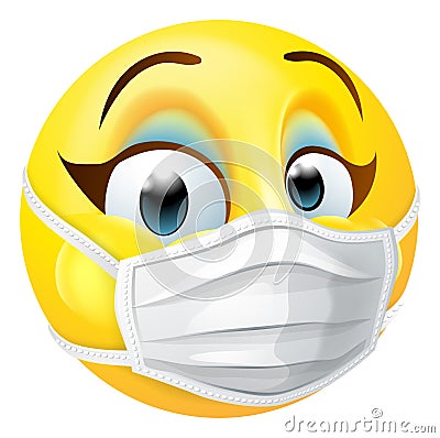 Woman Emoticon Emoji PPE Medical Mask Face Icon Vector Illustration